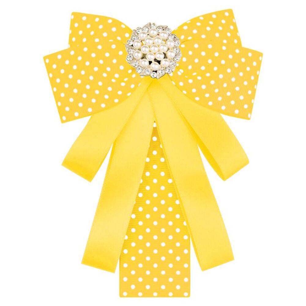 Polka Dots Bow Ties Ribbon Shirt Collar Decoration Brooch Pin Yellow